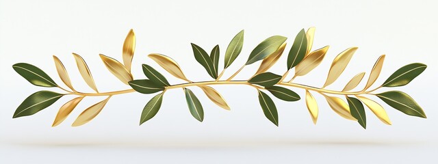 Aufkleber - Elegant golden olive branch with lush green leaves on a light background : Generative AI