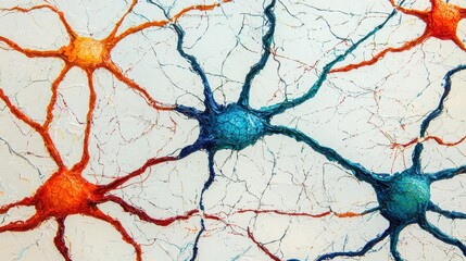 Poster - Colorful neurons interconnected, showcasing a vibrant representation of neural networks, emphasizing the complexity of brain structures.
