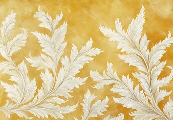 Aufkleber - Elegant white fern leaves design on a golden background creating a luxurious atmosphere : Generative AI
