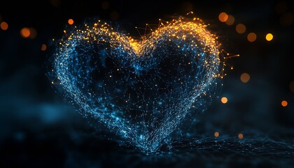 Leinwandbilder - Illuminated heart shape formed by glowing connections and particles showcasing a digital aesthetic : Generative AI