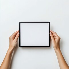Poster - Hands Holding a Blank Tablet Device on a Clean White Background for Modern Technology Display : Generative AI