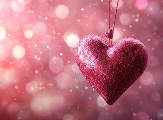 Aufkleber - sparkling pink heart ornament captivatingly hanging with bokeh backdrop in soft focus : generative a