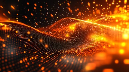 Fototapete - Glowing abstract waves radiating shimmering particles in fiery colors and textures : Generative AI