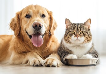 Aufkleber - Affectionate Dog and Cat Relaxing Together in Cozy Home Interior : Generative AI