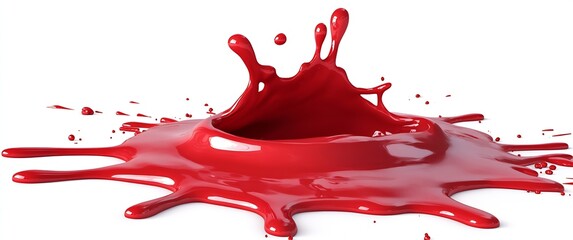 Aufkleber - Vibrant red paint splash with droplets creating dynamic visual impact on a white background : Generative AI