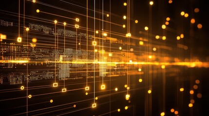 Poster - Abstract Digital Background with Bright Golden Lines and Dots