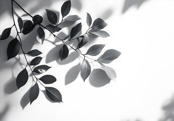 Fototapete - Elegant black and white composition of delicate leaves creating beautiful shadows : Generative AI
