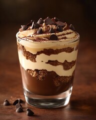 Poster - Decadent chocolate dessert served in a glass layered with cream and rich flavors ideal for indulgence : Generative AI