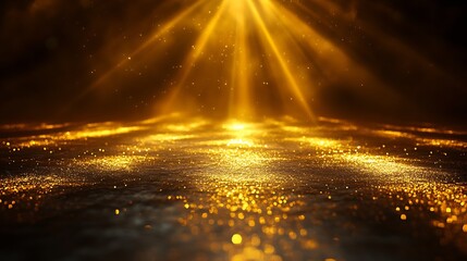 Aufkleber - Radiant glowing golden particles scattering across a surface creating a breathtaking visual of light : Generative AI