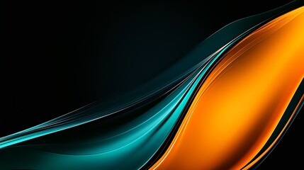 Fototapete - Vibrant Flowing Waves in Blue and Orange Abstract Design on a Dark Background : Generative AI