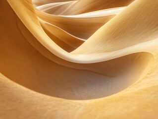 Poster - Abstract close-up of smooth flowing sand in a warm tone, showcasing curves and textures that evoke feelings of calm and tranquility in a natural setting.