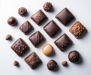Aufkleber - Assortment of gourmet chocolate truffles and pralines on a crisp white background : Generative AI