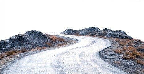 Aufkleber - Desolate winding road through dry rocky terrain under a bright sky creating an isolated feel : Generative AI