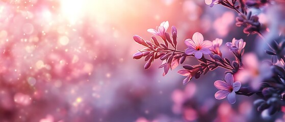 Poster - Soft pastel floral background featuring delicate blooming flowers and bokeh light effects : Generative AI