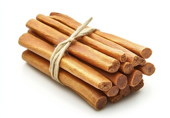 Poster - Bundle of Cinnamon Sticks Tied with Twine on White Background Showcasing Rustic Charm and Culinary Appeal : Generative AI