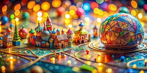 Poster - Miniature Intricate Hand-Painted Scribble Line Art Pattern, Tilt-Shift Photography