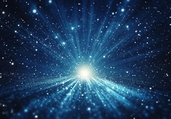 Fototapete - Abstract cosmic background with radiant light beams, sparkling stars, and deep blue space effect for digital art or design projects