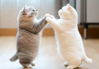 Poster - Two fluffy kittens engaging in a charming playful interaction in a cozy indoor setting : Generative AI