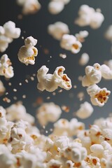 Poster - Light and Fluffy Popcorn Flying in MidAir Against a Textured Background Creating a Fun and Playful Mood : Generative AI