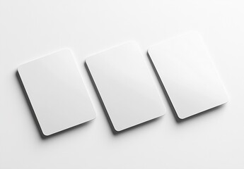 Poster - Sleek appearance of three blank rectangular cards arranged on a bright white background ready for artwork placement : Generative AI