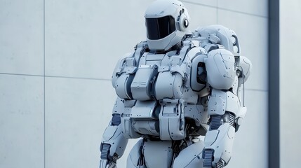 Poster - Futuristic Robot Standing Against Minimalist Background in Urban Setting