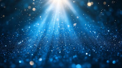 Fototapete - Stunning background featuring radiant beams of light illuminating vibrant blue particles and glitter : Generative AI