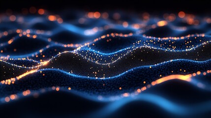 Leinwandbilder - Captivating wave formations glowing in contrasting vibrant blue and orange colors : Generative AI