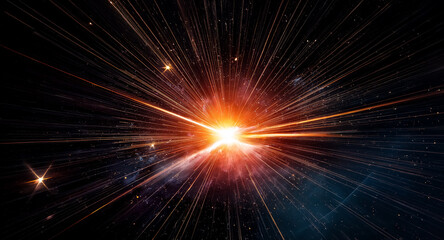Aufkleber - An abstract background with bright light emanating outwards in a burst of energy.  Radiating lines and glowing particles create a dynamic and cosmic feel.