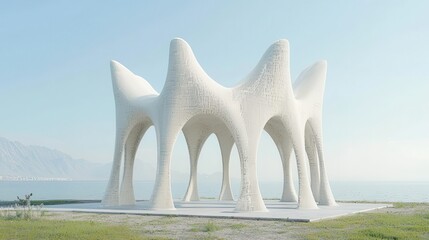 Poster - Unique Architectural Structure Against Serene Water Landscape