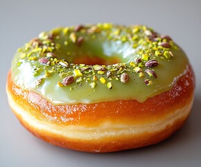 Aufkleber - Tempting pistachio donut featuring glossy green icing and topped with crunchy nuts ready to savor : Generative AI