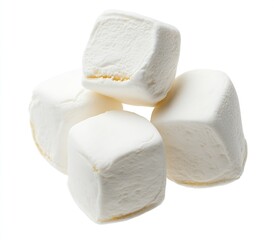 Poster - Four perfectly shaped marshmallows stacked together showcasing soft texture and sweetness ideal for desserts : Generative AI