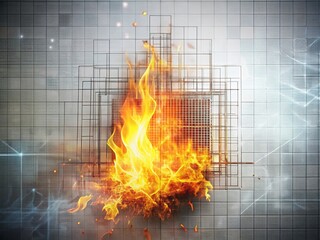 Poster - Minimalist Digital Art: Burning Grid, Abstract Flame Technology
