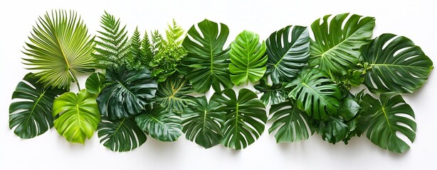 Poster - Lush assortment of various tropical leaves seamlessly layered together for a fresh botanical feel : Generative AI