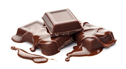 Aufkleber - Delicious dark chocolate bars melting with glossy texture on white background : Generative AI