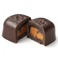 Aufkleber - Cut chocolate candy with caramel filling and a glossy dark chocolate shell for gourmet indulgence : Generative AI