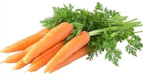 Poster - Bunch of Juicy Carrots with Leaves on White Background Ideal for Culinary Uses and Nutrition : Generative AI