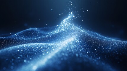 Fototapete - Closeup view of sparkling blue particles creating wave patterns in dark setting : Generative AI
