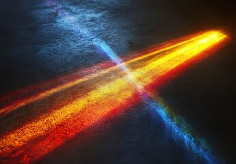 Poster - Vibrant colored light beams creating rainbow effect on a textured dark surface : Generative AI