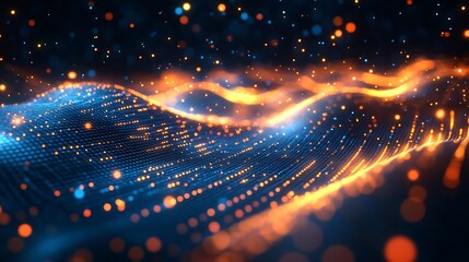 Aufkleber - Captivating image of luminous waves with shimmering orbs creating a beautiful illuminated landscape in motion : Generative AI
