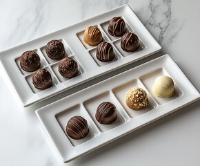 Aufkleber - Assorted gourmet chocolate truffles elegantly arranged on a white platter for a delightful dessert experience : Generative AI