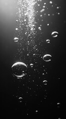 Leinwandbilder - Bubbling and Rising Air Bubbles in Water Creating a Mystical Black and White Effect : Generative AI
