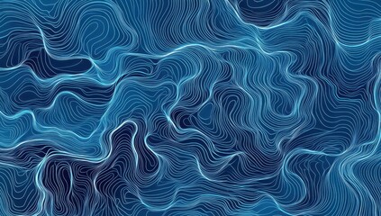 Poster - Abstract Fluid Texture with Wavy Lines in Shades of Blue Creating a Modern and Dynamic Background for Creative Projects