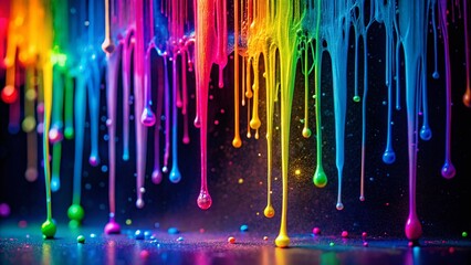 Poster - Minimalist Neon Spray Paint Drips on Black Background - Abstract Art Stock Photo