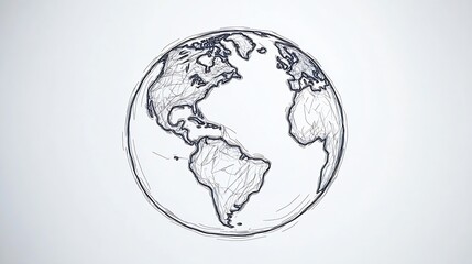Poster - A detailed sketched illustration of the Earth showcasing continents and oceans in a monochromatic style : Generative AI