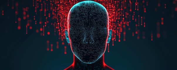 Poster - A digital representation of a human-like figure surrounded by colorful data streams, symbolizing technology and artificial intelligence.