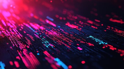Fototapete - A vibrant, abstract representation of digital data flow, featuring striking pink and blue lines against a dark background, symbolizing technology and connectivity.