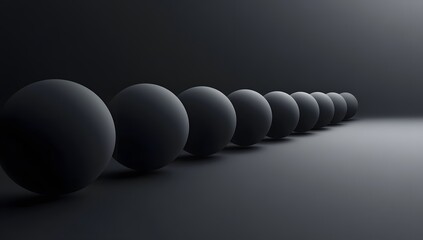 Poster - Dark spheres in a row on a dark studio
