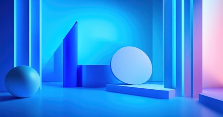 Poster - Abstract geometric composition with colorful illuminated shapes in a modern artistic environment showcasing depth and dimension
