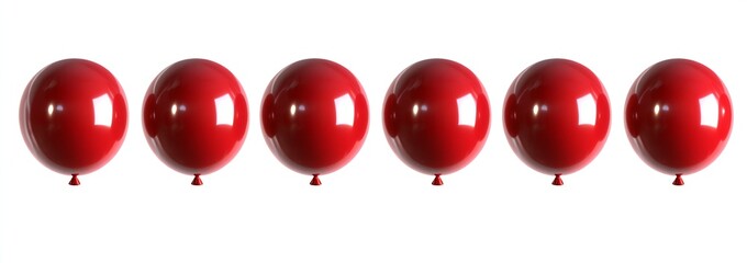 Poster - Set of six shiny red balloons with varied orientations isolated on a white background for festive themes : Generative AI