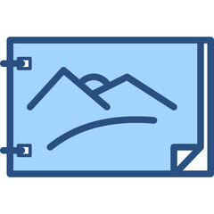 Poster - Mountain Landscape Drawing on Sketchbook Minimalist Illustration with Blue Outlines